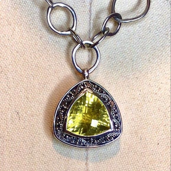 LOIS HILL Yellow Topaz Trillion Cut Sterling Silver Pendant Open Link Necklace - Picture 9 of 17